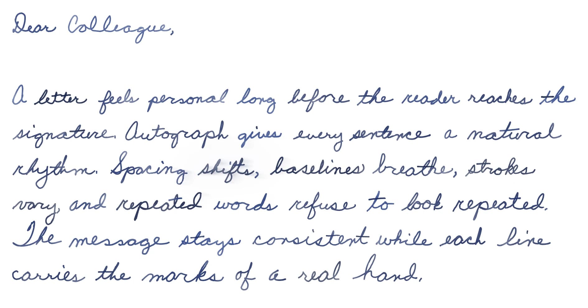 Letter beginning Dear Colleague, written by an autopen machine in the Rose cursive handwriting style
